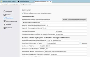 AttachmentExtractor Continued for Thunderbird
Options Filenamepattern Pane (Thunderbird 68+)