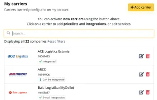 My carriers list