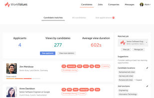 Candidate matches for a certain job