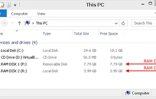 RAM disks appear in Windows Explorer