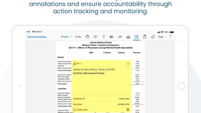 Place annotations and assign action items and tracking to members to ensure accountability.