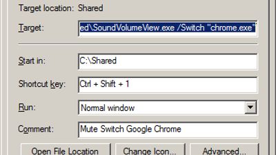 Example custom SoundVolumeView shortcut to mute/unmute Chrome browser with shortcut key
