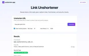 Unshorten.app's main page