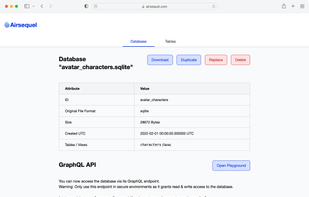 Database overview page