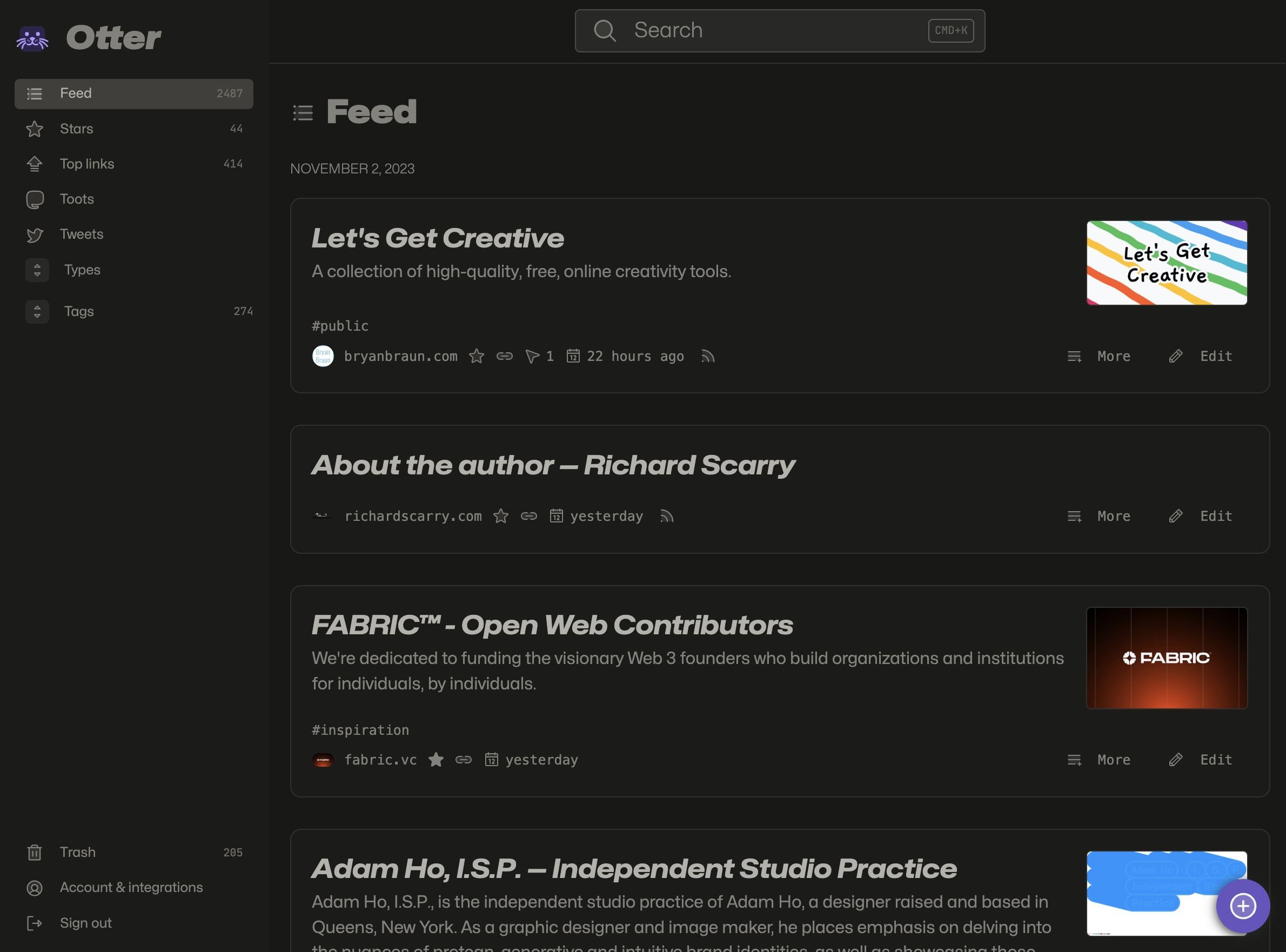 Otter Bookmark Manager Otter is a selfhosted bookmark manager made
