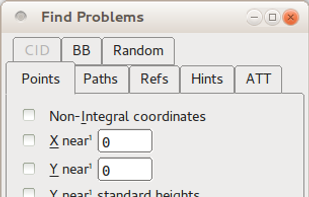 Find Problems: The first tool is called Find Problems, and is found under the Element menu. You must first select one or more glyphs — either from the font view, the outline view, or the metrics view — then open the Find Problems tool. The tool presents you with an assortment of potential problems in eight separate tabs.
<http://designwithfontforge.com/en-US/Making_Sure_Your_Font_Works_Validation.html>