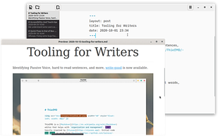 Live Preview

See what your work looks like in real time. Is that your battery draining? Yes, and the Markdown it’s powering never looked so good.

A separate window allows for focusing on your writing or reading. From blogging to novel writing, ThiefMD helps your words look good ??

Once you like what you see, export with ease to ePub, DocX, PDF, and more.
