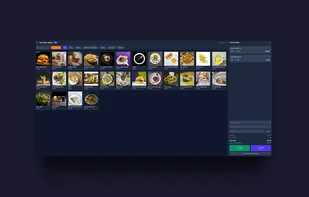 Menu and item layout view displaying categories and products for quick order selection.