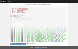 Mysql results screen with download and copy options.