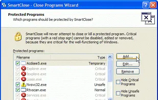 The Close Programs wizard - Protected Programs