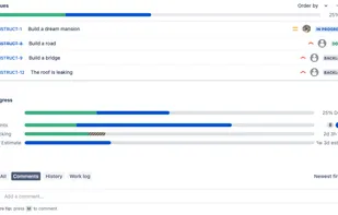An Epic overview 
?
Instantly visualise the ratio of resolved to in-progress issues, how much work has been logged, if logged work exceeds the estimate, or how many story points have been burned.