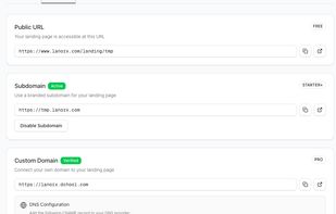 Custom Domains & DNS: Look professional from day one. Connect your own custom domain or use a free Lanorx subdomain for instant launching.