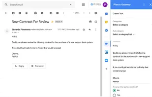Plexus Gateway Gmail add-on easily allows you to turn emails into tasks with a single click