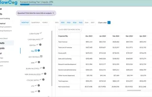 The projected P&L shows how your profitability grows over time. Revenue and headcount growth are automatically generated using a powerful simulation analysis.