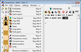 The edit menu of CompoChess will enable you to make annotations, copy the game diagram, copy or paste the FEN or the entire game and more.