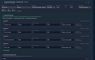 Compoment Method of Depreciation Input screen