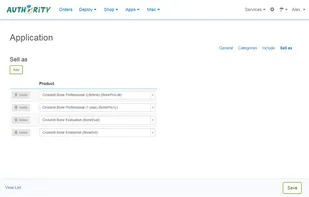 Crossbill Authority product configuration