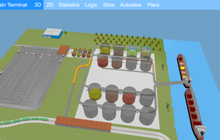 This model simulates the basic set of operations of a grain terminal. These operations are: grain unloading from an incoming auto to auto silos, unloading from a train, unloading from main silos to a ship.