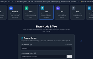 Encrypted pastebin with syntax highlighting. Share code and text securely with end-to-end encryption.