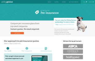 Online quotes for pet, life and renters insurance