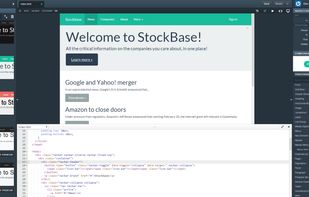 Code editor, theme chooser, sidebar with inspector and components