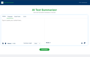Our powerful a AI Text Summarizer tool is specially designed to help the people to save their time while reading long content. No matter you are a student, researcher, writer, or professional, our Free AI summary generator tool is here to help you streamline your reading by creating a summary that contains the major key points of the long text and get the insights you need.
