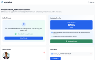 MyCVBot dashboard