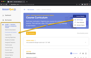 Build course outline and edit lesson content.