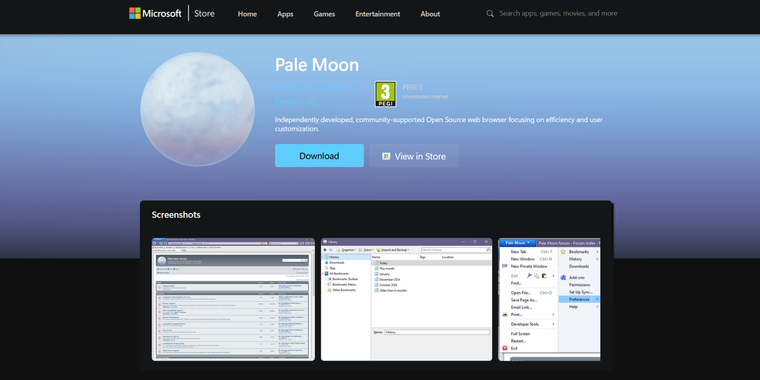 Pale Moon browser now accessible via Microsoft Store image