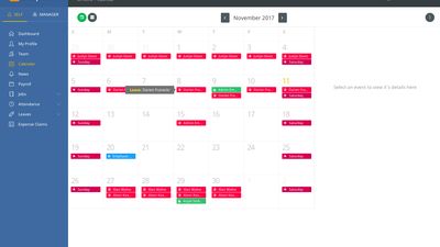 Calendar with Events and Holiday Management