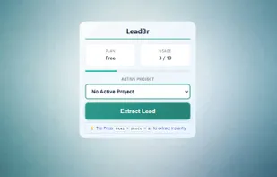 The Lead3r extension interface on a supported page. With a single click, visible page data is converted into a structured lead, enriched instantly with AI insights and qualification signals.