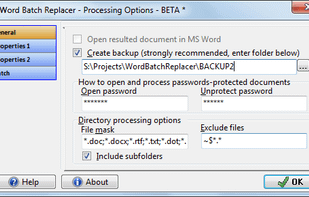 Processing Options Dialog