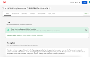 Optimize that video and generate your title, description and all the metadata needed to publish your video.