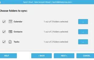 Sync2 Cloud Synchronization wizard. Selecting data types.
