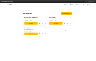 Upload custom word lists from school or spelling bees to practice online.