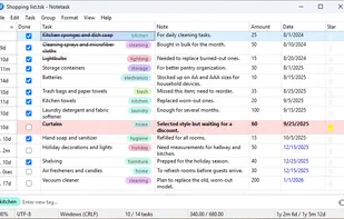 Notetask allows you to keep a shopping list with item prices and see the total cost in the status bar, including the cost of purchased items.