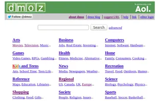 screenshot of the DMOZ home page