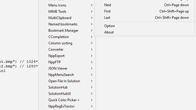 Plugins menu and submenus