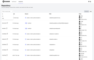 Your backup snapshot list