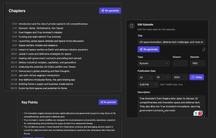 Streamline production of AI-generated chapters, summaries, key points, titles, tags, and descriptions. 

Titles and descriptions will automatically adapt to your style & tone. 