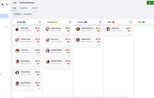 Drag-and-drop candidates through your hiring process. The Kanban view gives you an instant overview of your pipeline health, showing exactly where every applicant stands—from "New" to "Hired".