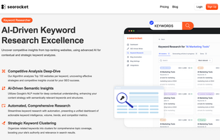 Screenshot of the Keyword Researcher dashboard showing a list of top-performing keywords and their search volume.