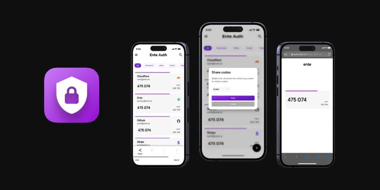 Ente Auth 4.0 has been released with secure 2FA code sharing, note addition, and more image