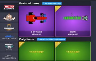 NitroType daily item shop.