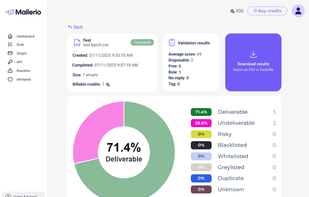 mailerio bulk email validation report with results