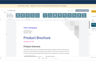 Document preparation interface where users add signature fields and configure participants before sending documents for signing.