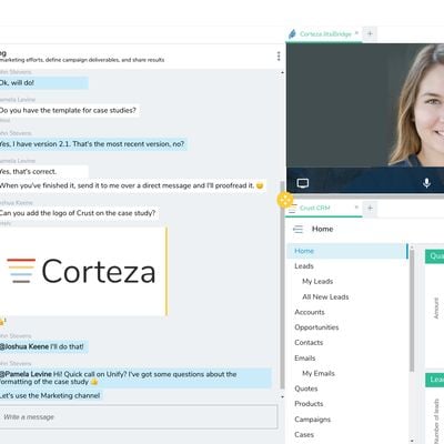 Messaging with video chat and CRM open