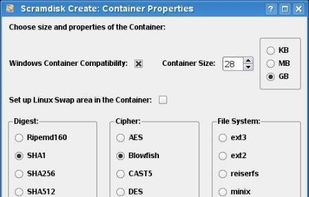 Container creation dialog