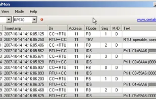 Main window, with decoding of ABB RP570 protocol.