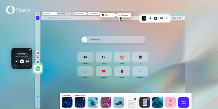Opera One adds music player to toolbar, easier split screen closing, and better Easy Files image